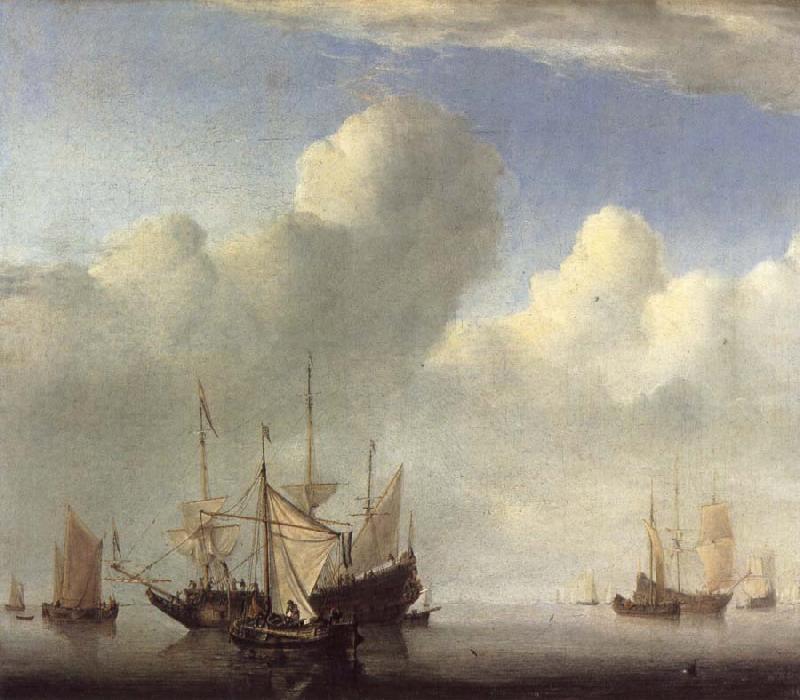 VELDE, Willem van de, the Younger A Dutch Ship Coming to Anchor and Another Under Sail oil painting image